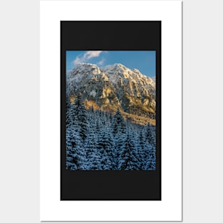 Mountains with snow in the sunset Posters and Art